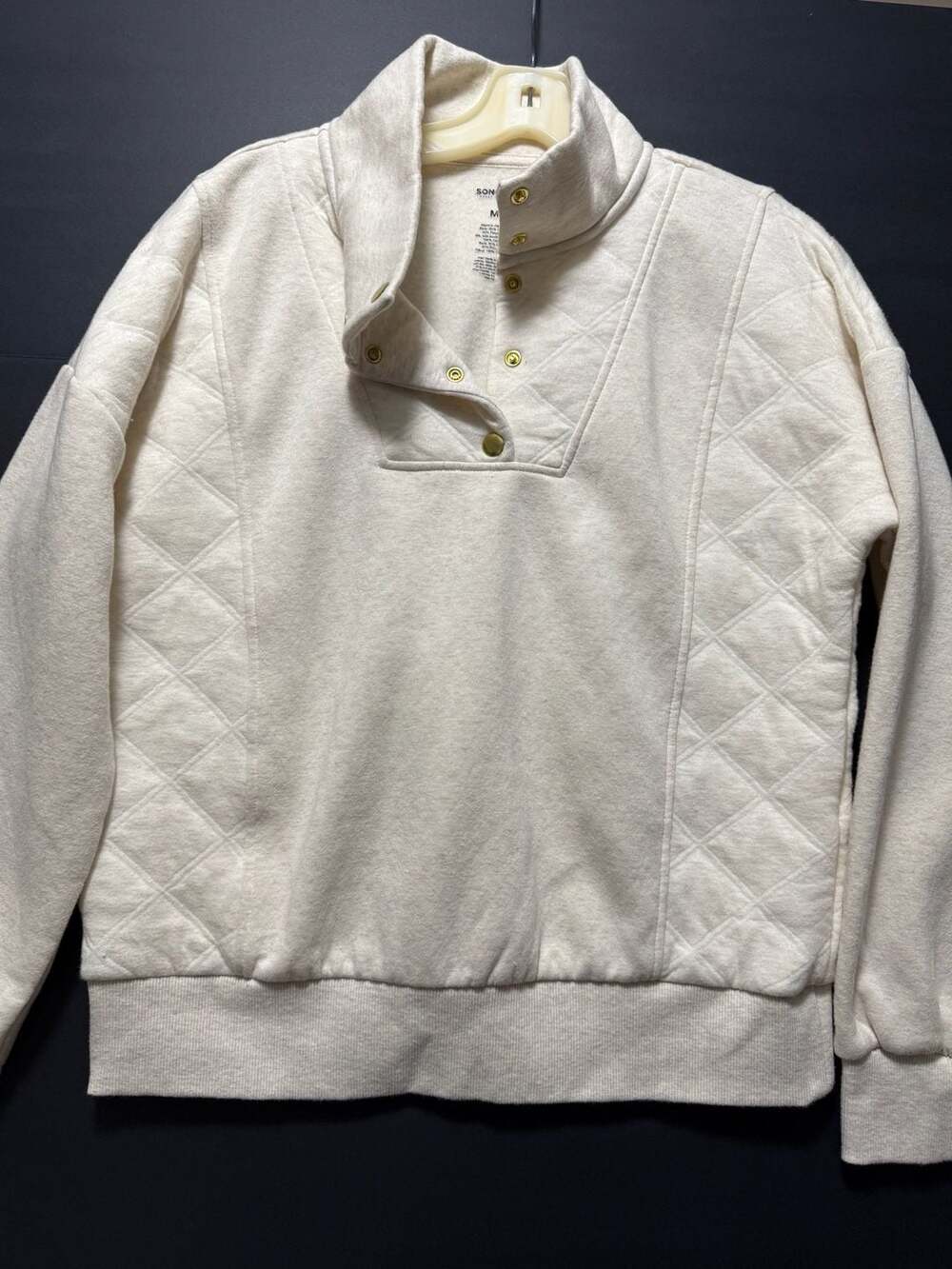 Sonoma Goods For Life Cream Quilted Snap Pullover Sweatshirt Size M